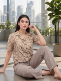 Beige Coloured Short Sleeves Shirt Collar Top