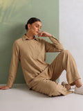 Women's Solid Relaxed-Fit Shirt & Wide-Leg Co-Ord Set