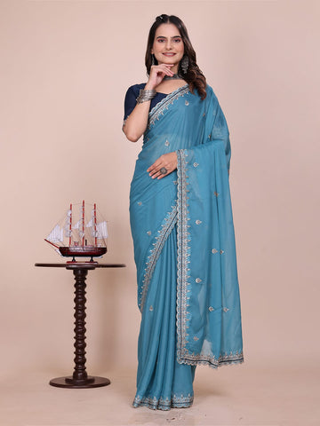 Varanga Embellished Embroidered Poly Chiffon Heavy Work Saree