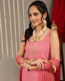 Varanga Women Mauve Straight Kurta With Tonal Ottom & Dupatta