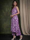 Varanga Women Purple Ikat Printed Straight Kurta With Palazzo