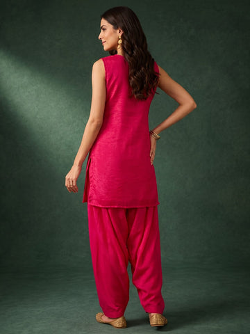 Varanga Women Silk Crepe lustrous Kurta with Farsi Salwar And Dupatta