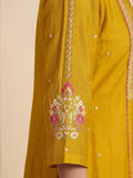 Mustard Yellow Embroidered A-Line Kurta Set With Sequin Detailing