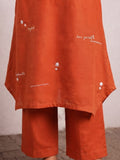 Women's Rust Sleeveless Kurta With Thread Embroidered Detailing
