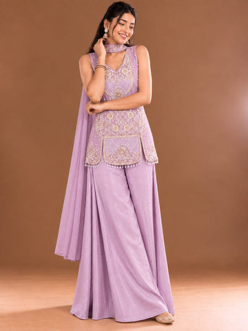 Varanga Women Ethnic Motifs Regular Sequinned Kurta with Sharara & With Dupatta