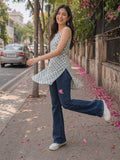 Women's Cotton Block Print Sleeveless Short Top With Lace-Up Back