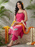 Varanga Women Spaghetti Strap Floral Kurta Featuring Tassles With Trousers And Dupatta