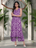 Varanga Women Purple Ikat Printed Straight Kurta With Palazzo
