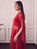 Ruby Red One-Shoulder Cape Co-Ord Set With Floral Lace Detailing