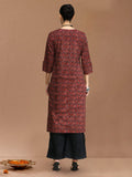 Varanga Maroon Ethnic Motifs Printed Cotton Thread Work Kurta