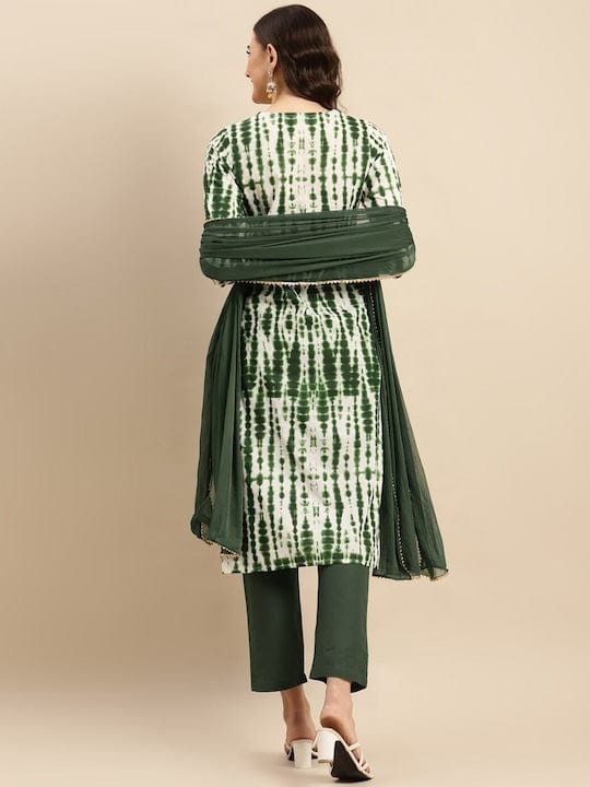 Varanga Women Green Shibori Straight Kurta Paired With Tonal Bottom And Dupatta