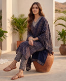 Varanga Women Blue  Printed  Embroidered Kurta With Bottom And Dupatta
