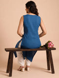 Sleeveless Blue Linen Kurta