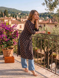 Women Black Ethnic Printed Straight Kurta with Lace Detail