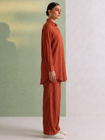 Women's Solid Relaxed-Fit Shirt & Wide-Leg Co-Ord Set