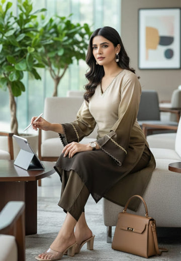 Varanga Women Ombre Olive A-Line Kurta Set
