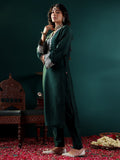 Varanga Women Green Round Neck With Embroidered Kurta , Full Sleeves , Straight Kurta With Side Slits, Paired With Tonal Bottom And Dupatta.