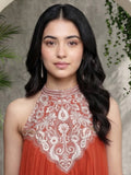 Varanga Women Halter Neck Zari And Sequence Embroidered Sleeveless Flared Kurta Paired With Tonal Bottom