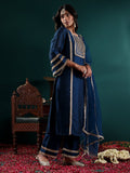 Varanga Women Blue Gota Embellished Lace Kurta With Bottom And Dupatta