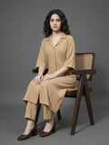 Varanga Women Mauve Shirt Collar Neck A-Line Kurta Paired With Tonal Bottom