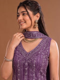Purple Embroidered Kurta Set Featuring Zari And Sequin Work With A Matching Flared Palazzo And Embellished Dupatta