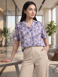 Mauve Coloured Short Sleeves Shirt Collar Top