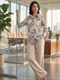 Cream Coloured Slim Collar Long Sleeves Floral Shirt