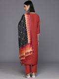 Varanga Women Rust Zari Kurta With Solid Trouser And Dupatta Set
