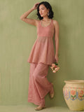 Womens Dusty Rose Halter Peplum Palazzo Set