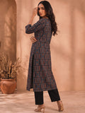 A-Line Geometric Prints Embroidered Neckline Kurta
