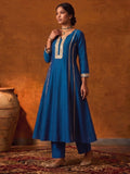 Royal Blue Mirror Work Kurta And Trouser Set With Dupatta