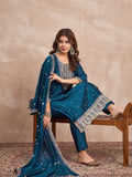 Kurta With Intricate Zari-Embroidered Yoke Is Paired With Ankle-Length Solid Trousers And A Matching Zari-Accented Dupatta