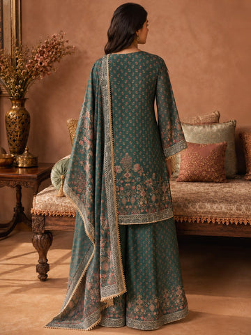 Ethnic Printed Kurta Set With Matching Palazzo And Dupatta