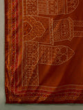 Rust Straight-Fit Calf-Length Kurta With Stone-Embellished Print Paired With Solid Ankle-Length Trousers And A Printed Dupatta