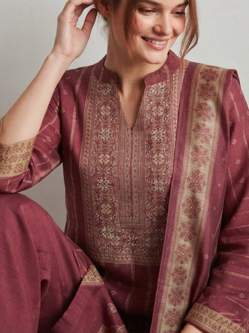 The Mauve Stripe Floral Kurta Set