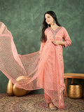 Zari-Embroidered Kurta Paired With Solid Trousers And A Tonal Dupatta .