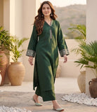 Varanga Women Green Embroidered  Long & Flared Sleeves Kurta With Tonal Bottom