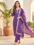 Kurta Set with solid ankle-length trousers, and a brocade dupatta