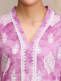 Varanga Women Lavender 3/4Th Sleeve, V Neck Collared Kurta.
