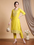 Varanga Women Lime Green Kurta Set With Dupatta