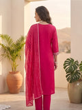 Varanga Women Kurta Adorned With Thread Embroidery With Trousers And Dupatta Featuring Lurex And Lace Detailing