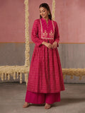 The Golden-Grid Berry Women's Kurta Set