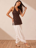 Women Black Sleeveless Short Kurti With Back Dori Detailing