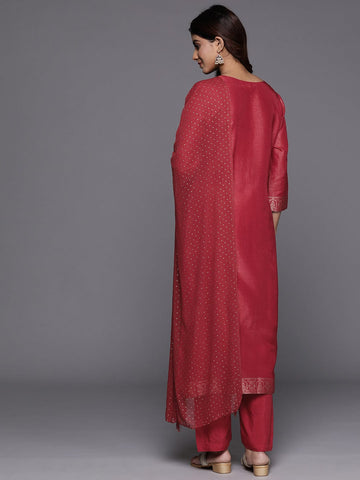 Varanga Women Rust Jacquard Weave Kurta With Bottom And Dupatta