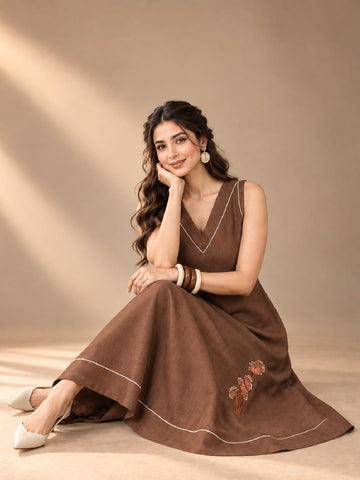 Varanga Floral Embroidered A-Line Midi Women Dress
