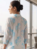 White-Blue Coloured Slim Collar Long Sleeves Floral Shirt