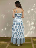 Smocked Tiered Midi in Blue Floral