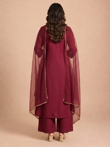 Varanga Women Ethnic Motifs Embroidered Regular Thread Work Kurta with Palazzos & With Dupatta