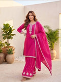 Varanga Women Zari Embroidered Yoke Kurta With Sharara And Dupatta