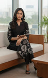 Varanga Women Black Floral Printed Kurta With Solid Trouser.
